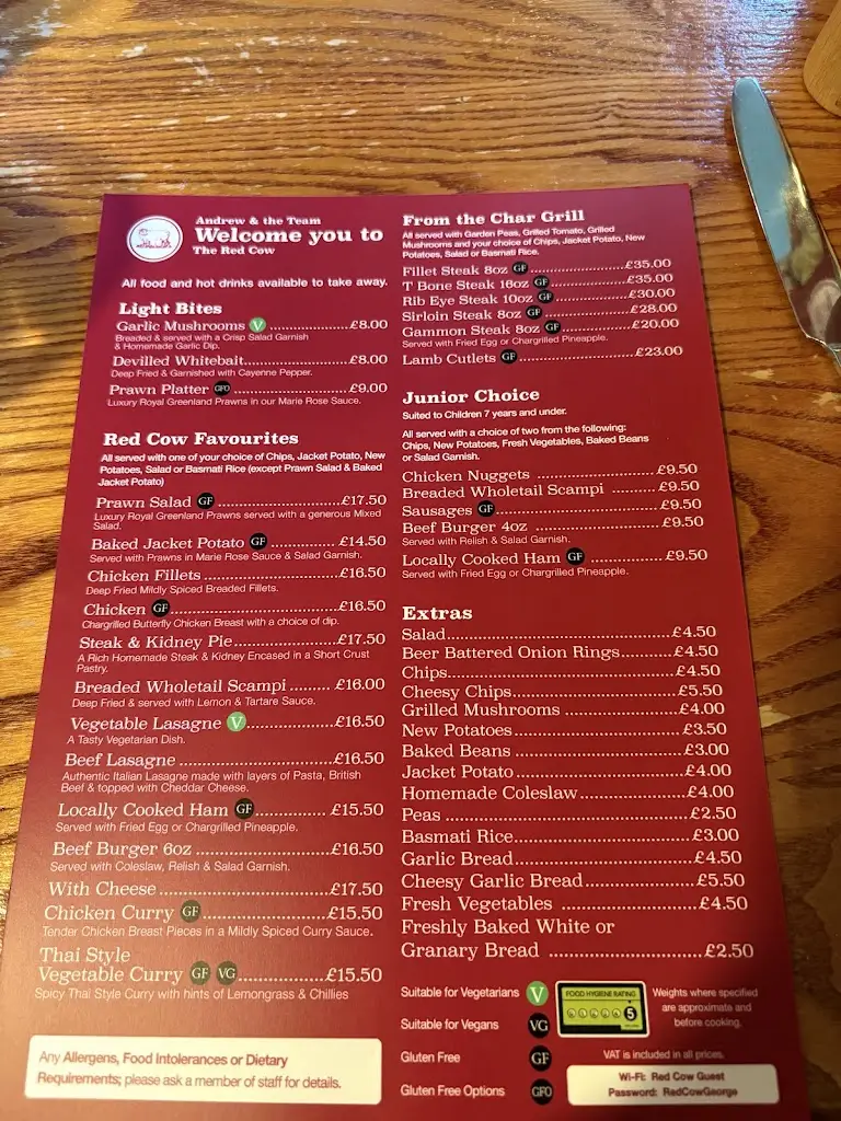 Menu_The Red Cow_Brent Knoll_image_1