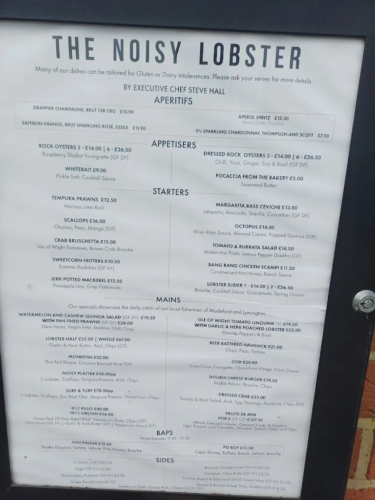 Menu_The Noisy Lobster_Bransgore_imagen_1