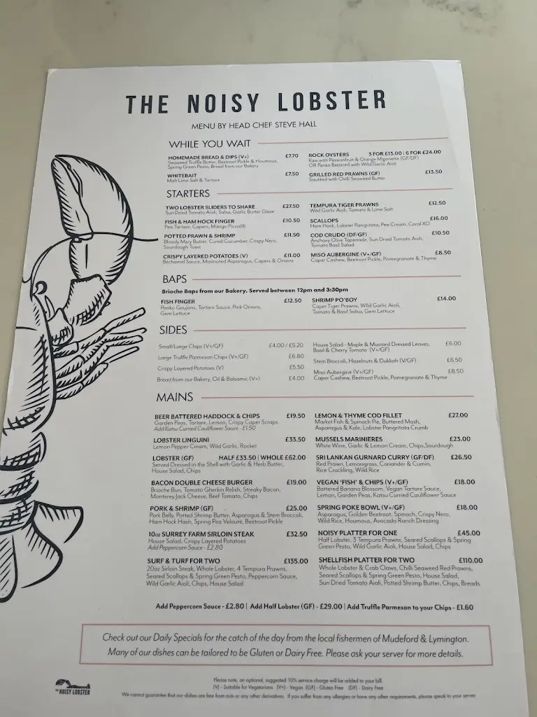Menu_The Noisy Lobster_Bransgore_imagen_3