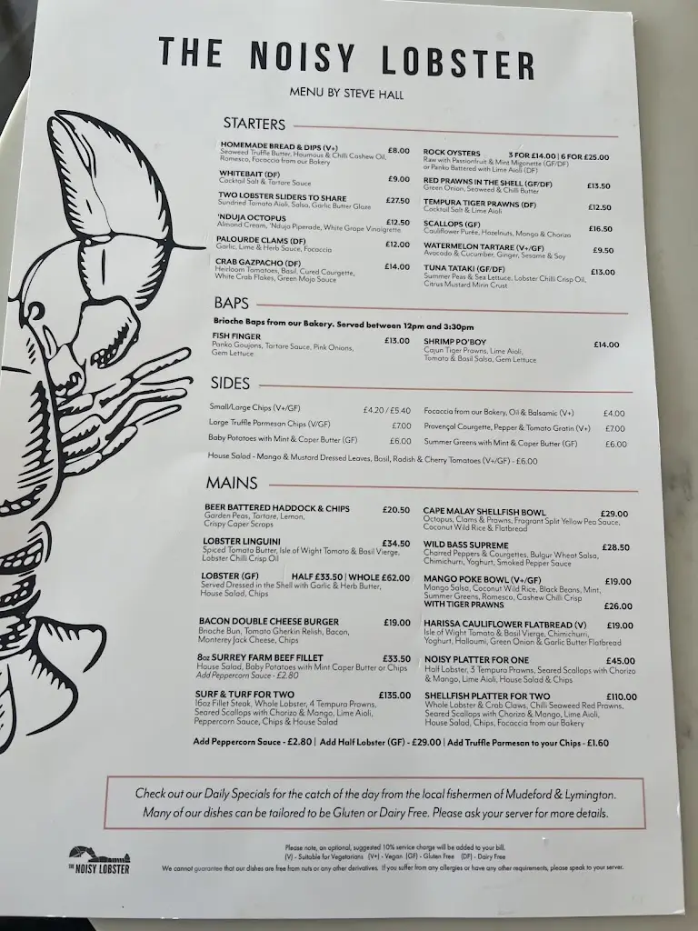 Menu_The Noisy Lobster_Bransgore_imagen_4
