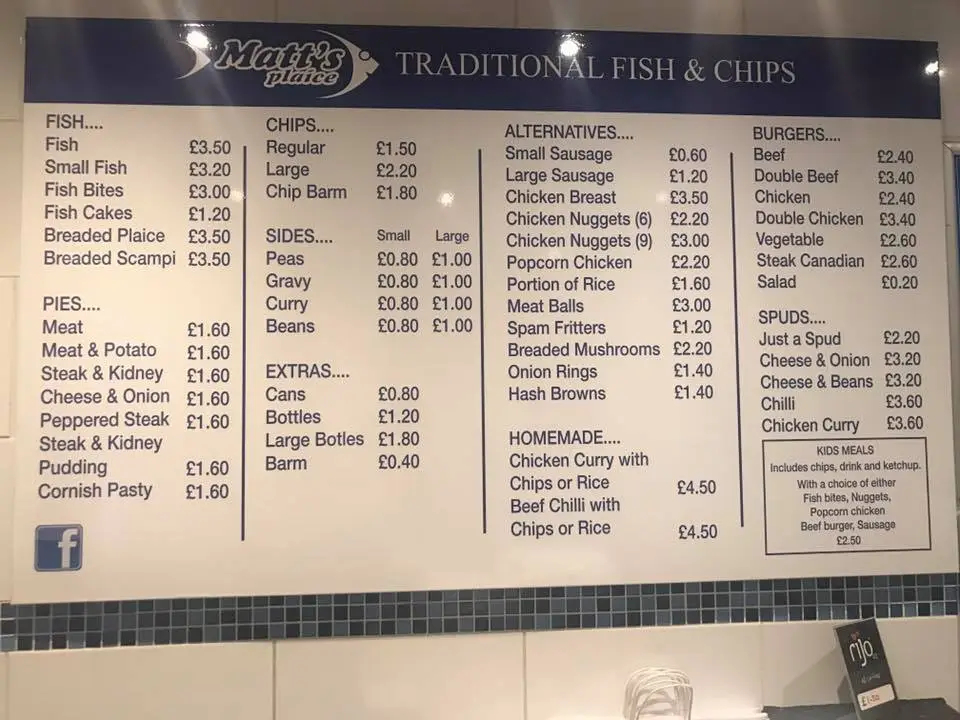 Menu_Matt's Plaice_Bredbury_image_4