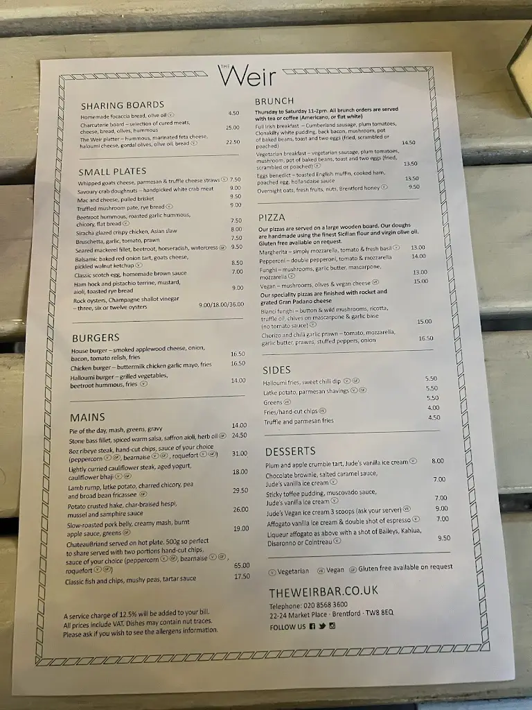 Menu_The Weir Bar_Brentford_image_1