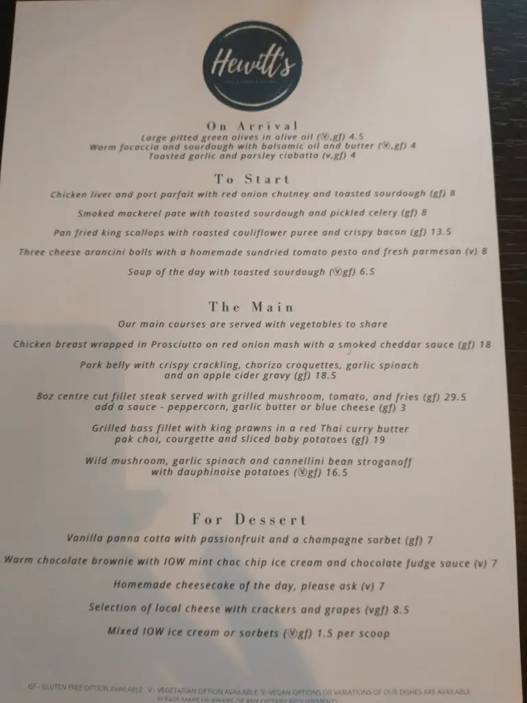 Menu_Hewitt's Restaurant & Rooms_Brighstone_image_1