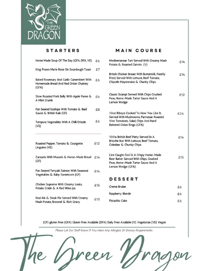 Menu_The Green Dragon Public House_Brigstock_image_1