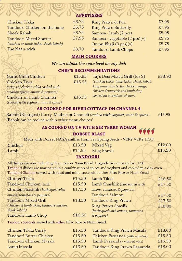Menu_The Taj Mahal Bridport_Bridport_image_1