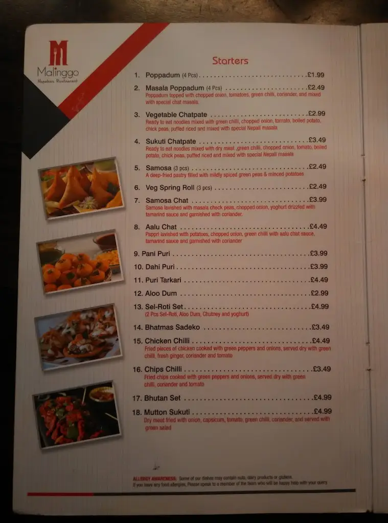 Menu_Malinggo Restaurant Aldershot_Aldershot_imagen_1