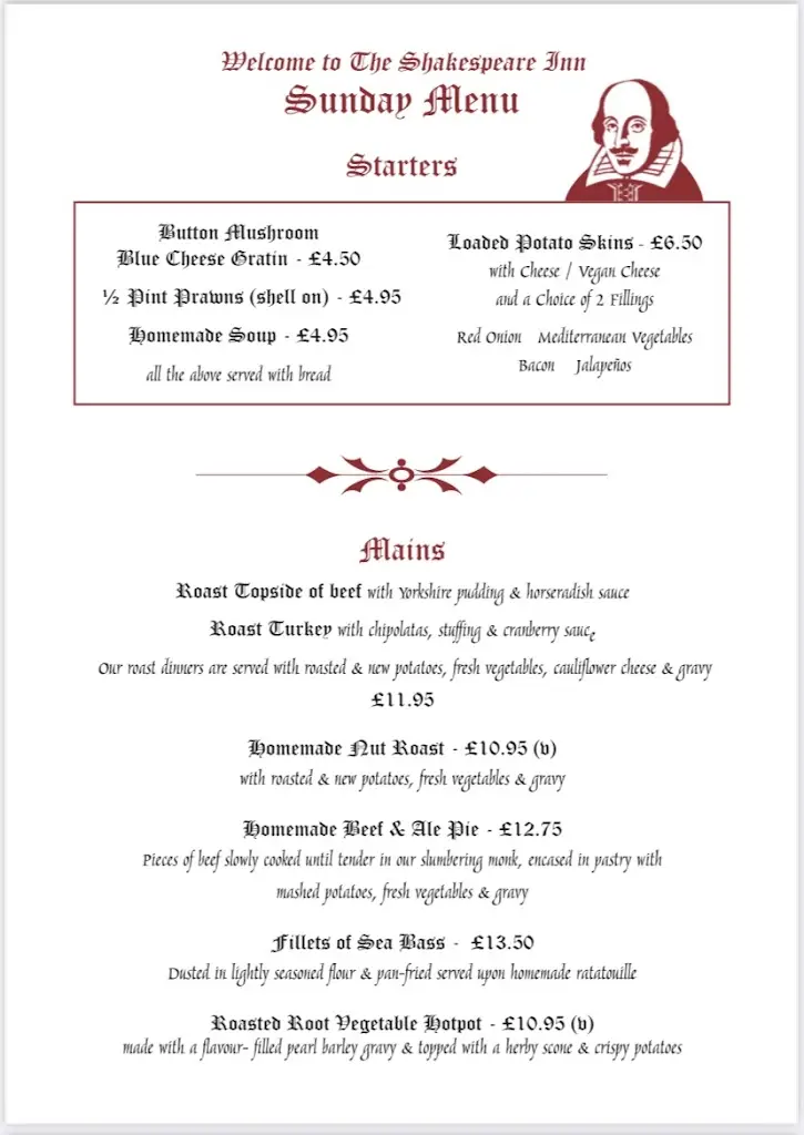 Menu_The Shakespeare Inn_Bridgnorth_immagine_3
