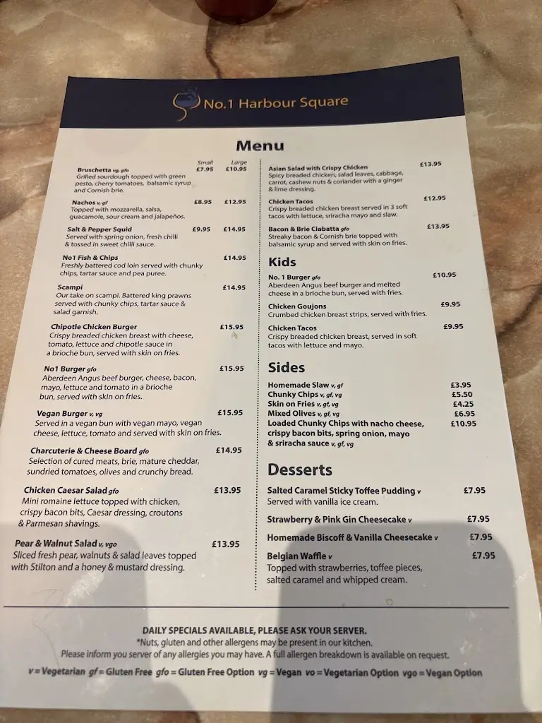 Menu_No 1 Harbour Square. eat.drink.relax_Brightlingsea_image_1