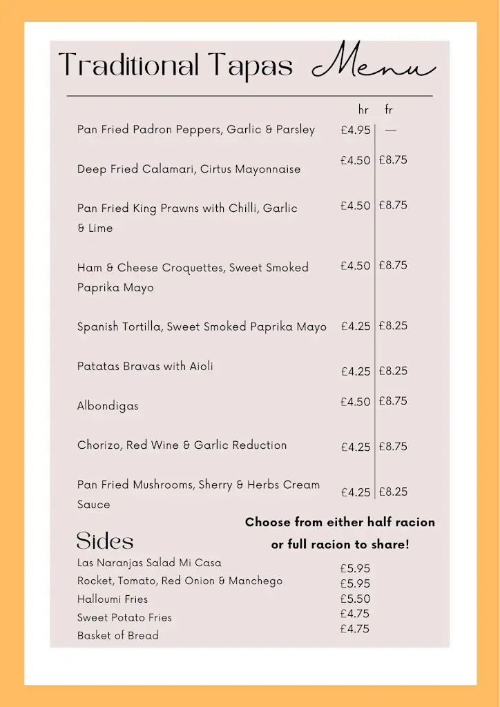 Menu_Las Naranjas Sanguinas, Spanish Tapas, Wine, Gin and Cocktail Bar_Brightlingsea_immagine_1