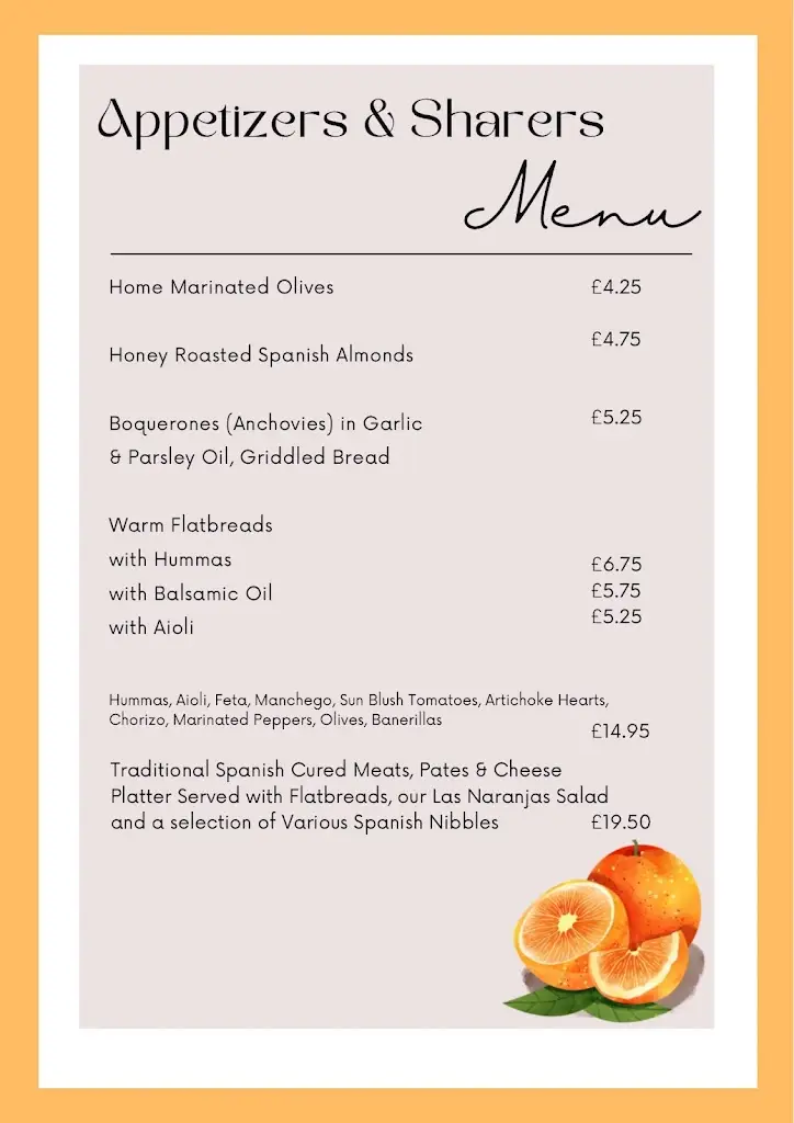 Menu_Las Naranjas Sanguinas, Spanish Tapas, Wine, Gin and Cocktail Bar_Brightlingsea_immagine_3