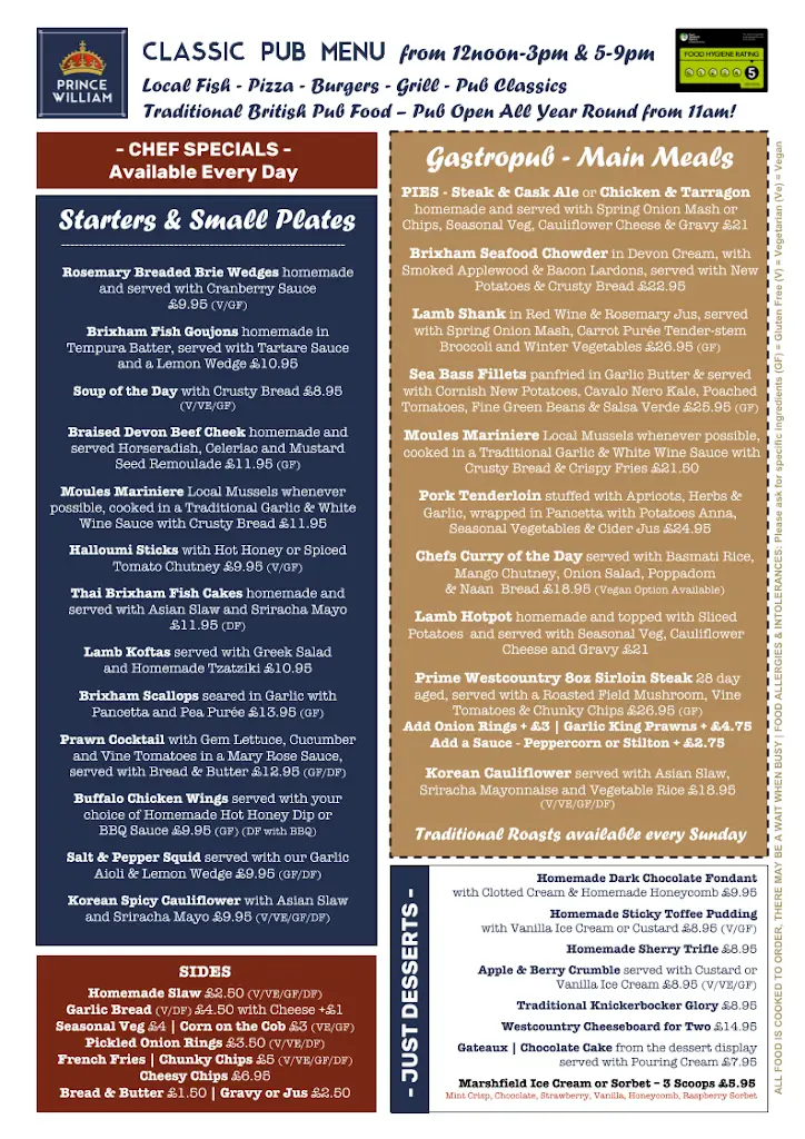 Menu_The Prince William_Brixham_image_2