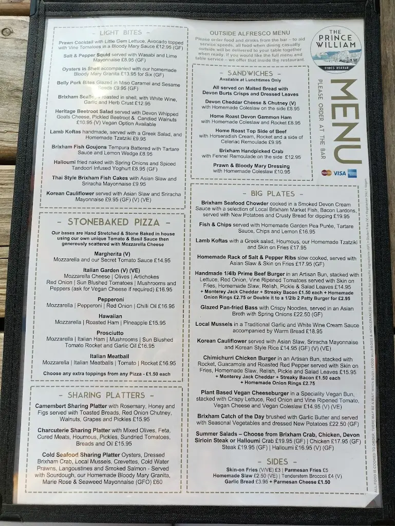 Menu_The Prince William_Brixham_image_3