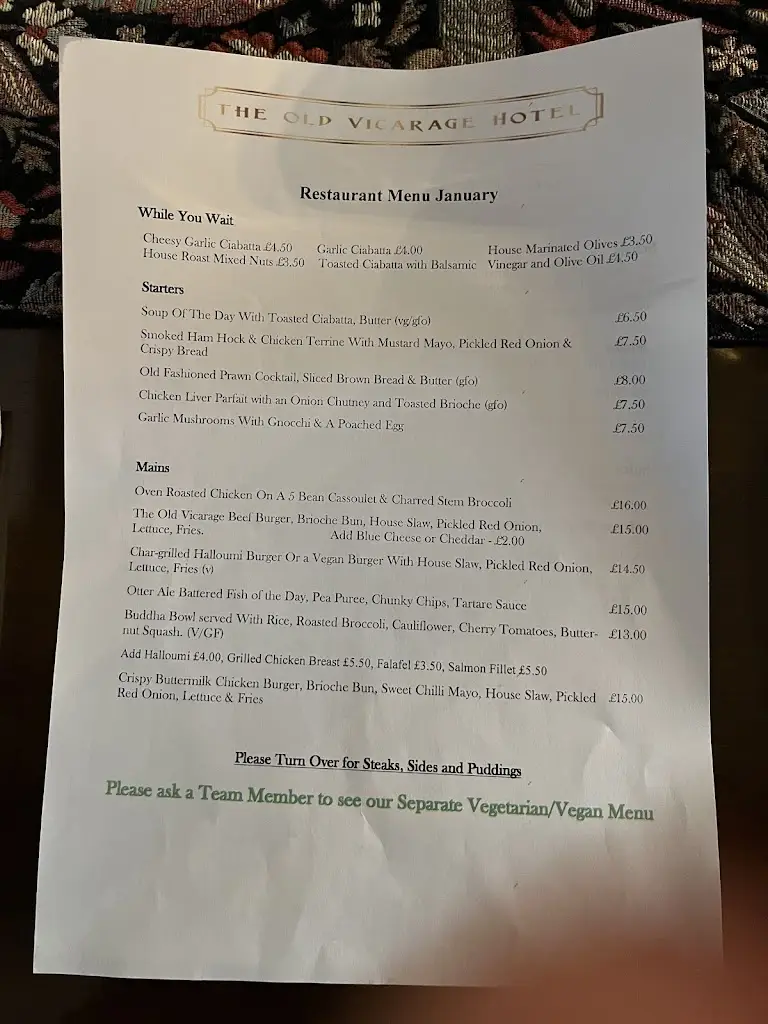 Menu_The Old Vicarage Hotel & Restaurant_Bridgwater_image_1