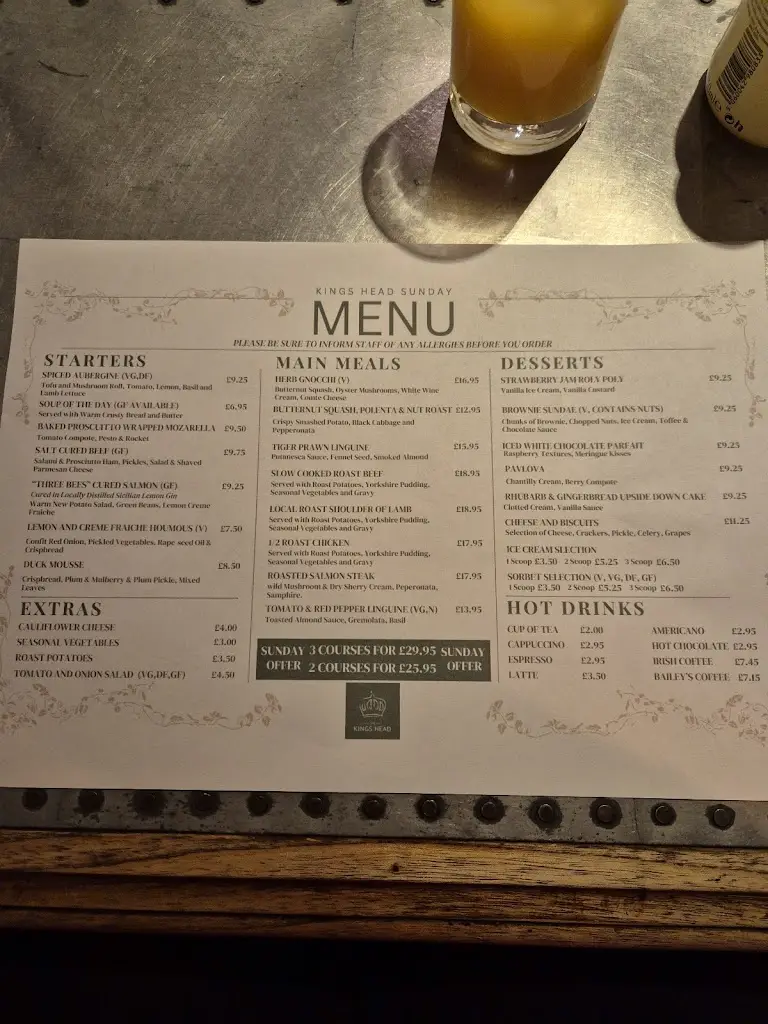 Menu_The Kings Head_Brixworth_image_1