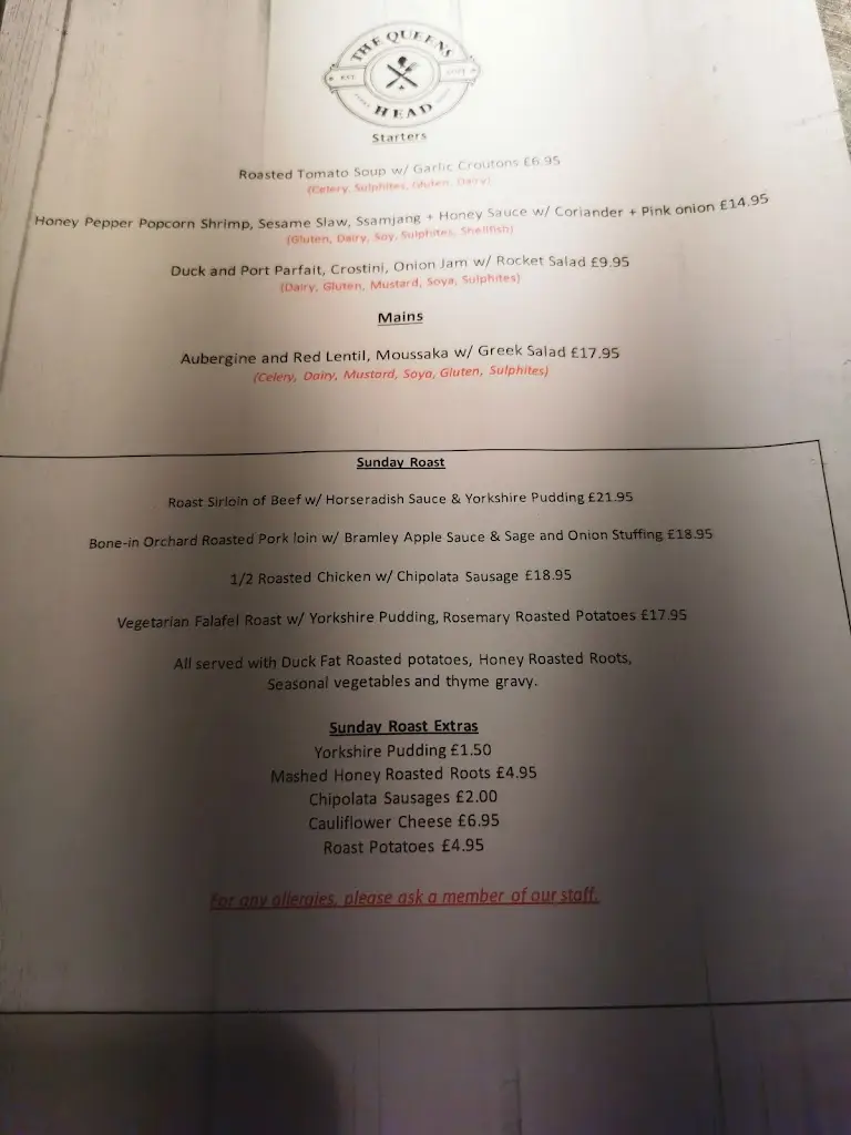 Menu_The Queens Head_Bromsgrove_image_1
