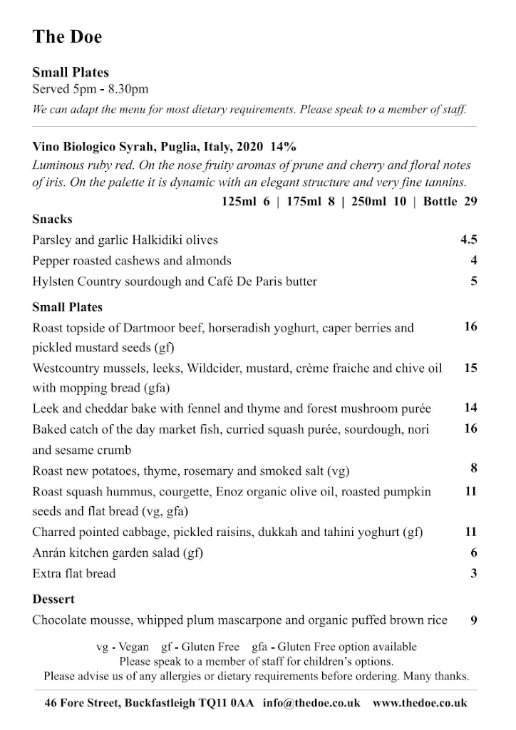 Menu_The Doe_Buckfastleigh_image_4