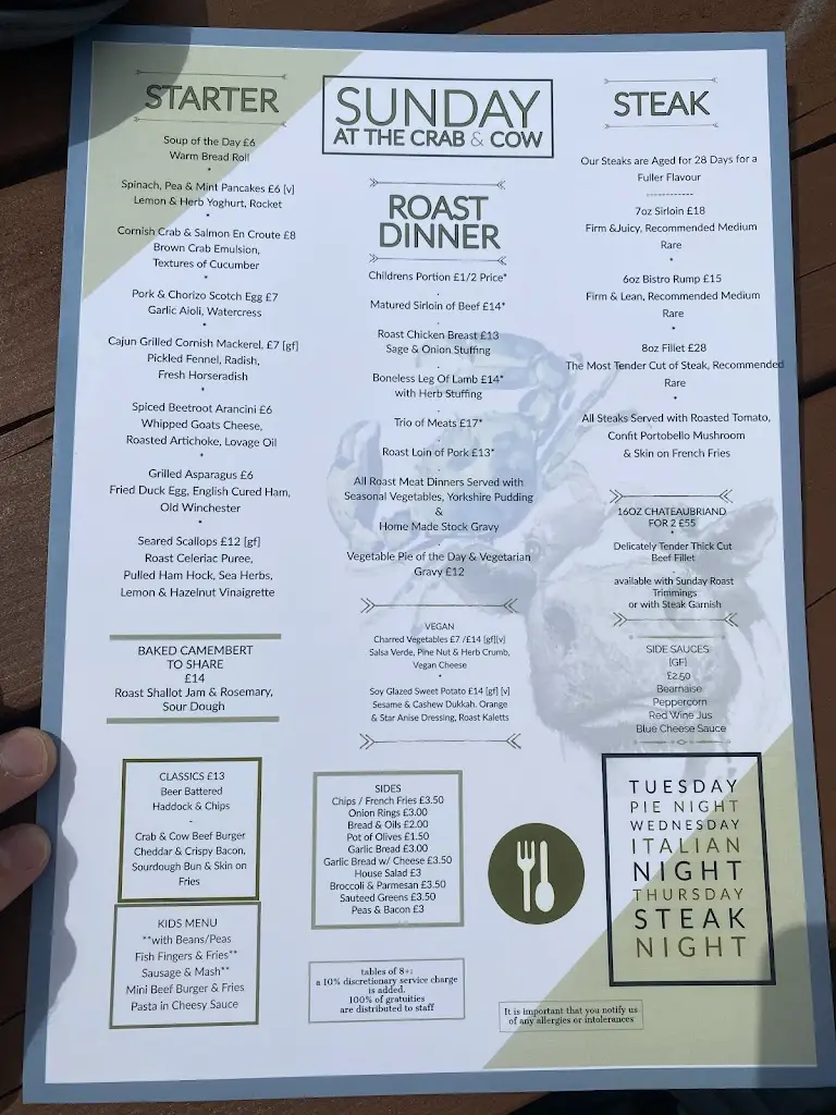 Menu_The Crab and Cow_Broughton Astley_image_2