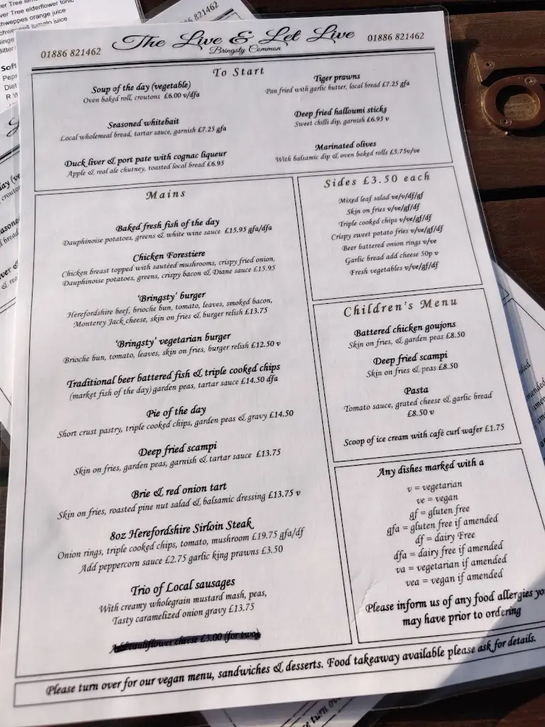 Menu_The Live & Let Live_Bromyard_image_1