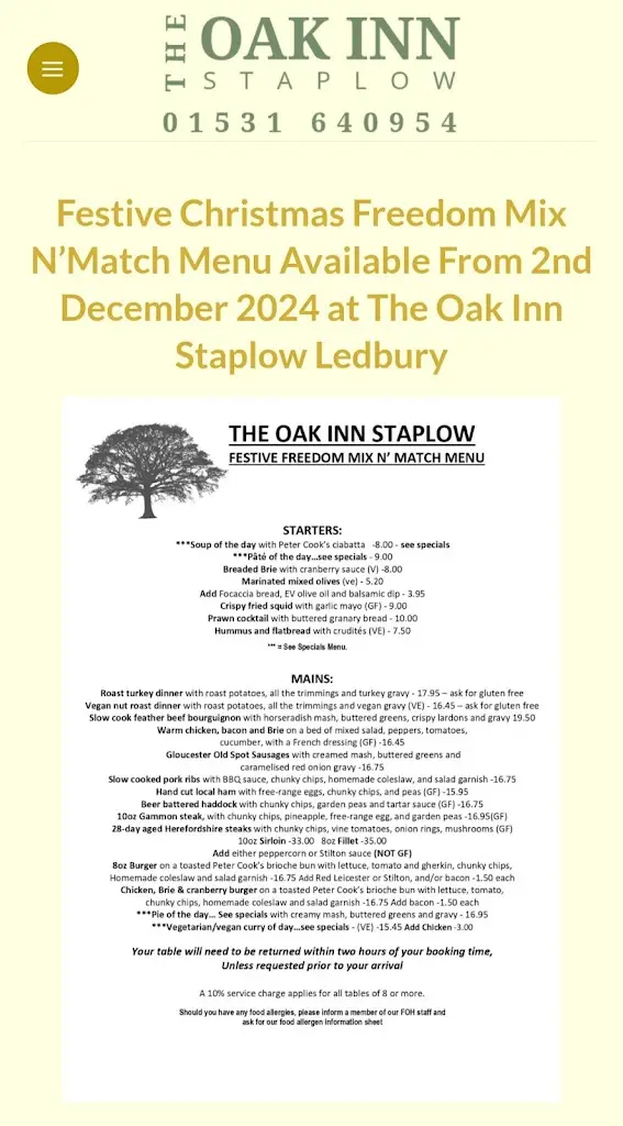 Menu_The Oak Inn Staplow HR8 1NP_Bromyard_image_1