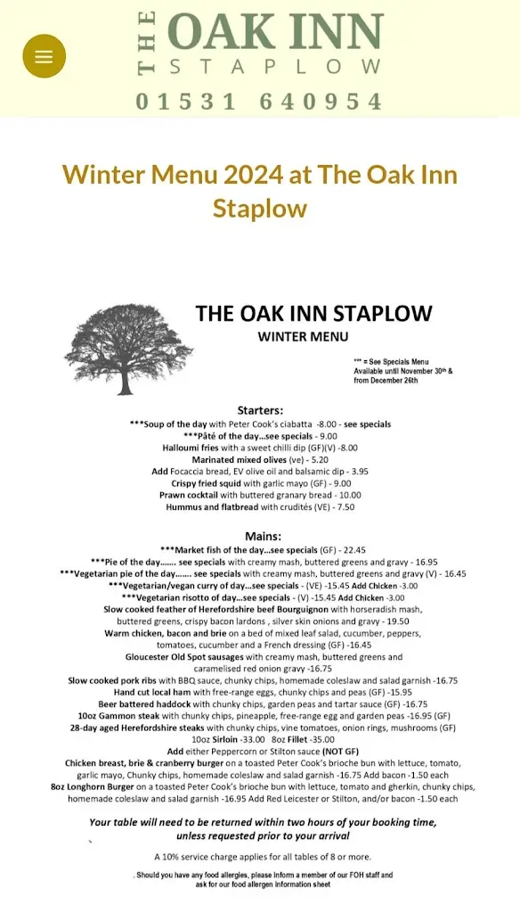 Menu_The Oak Inn Staplow HR8 1NP_Bromyard_image_2