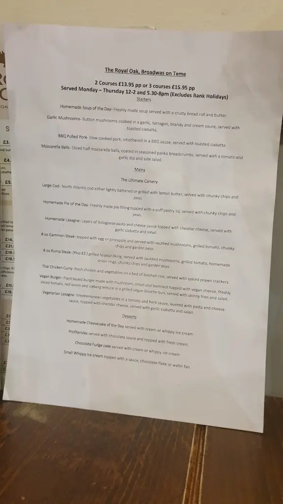 Menu_The Royal Oak_Bromyard_image_3