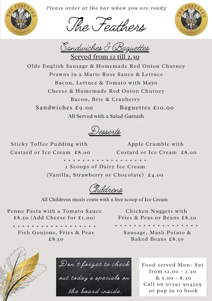 Menu_The Feathers_Budleigh Salterton_image_2