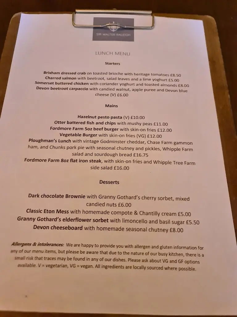 Menu_Sir Walter Raleigh_Budleigh Salterton_image_1
