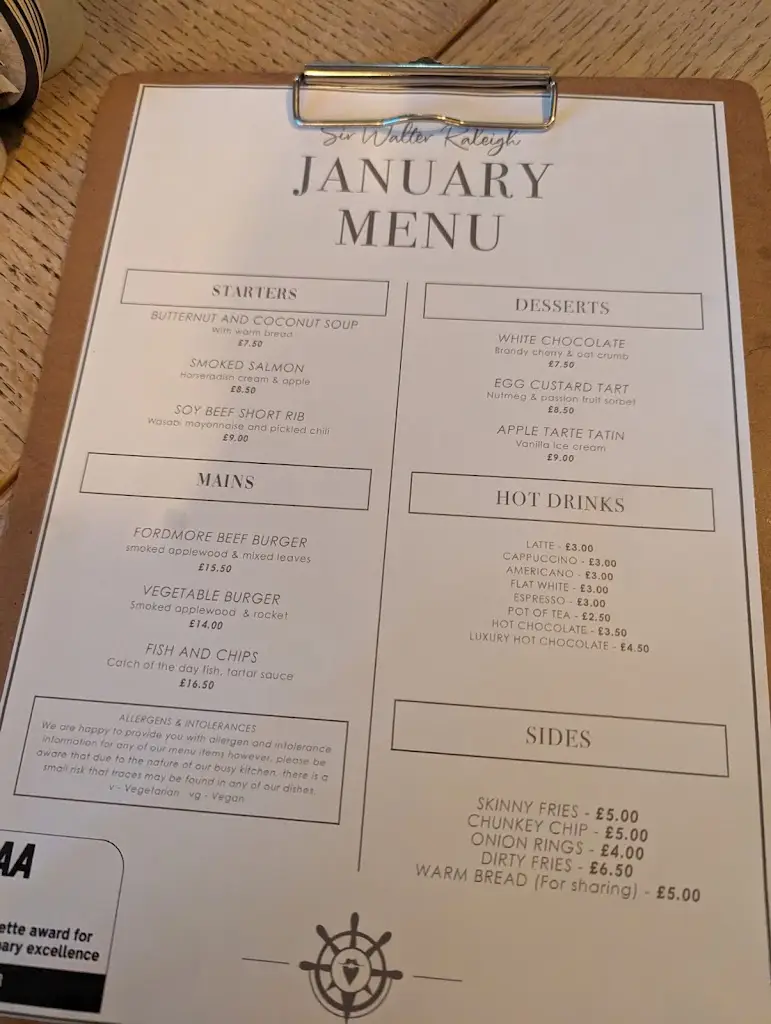 Menu_Sir Walter Raleigh_Budleigh Salterton_image_2