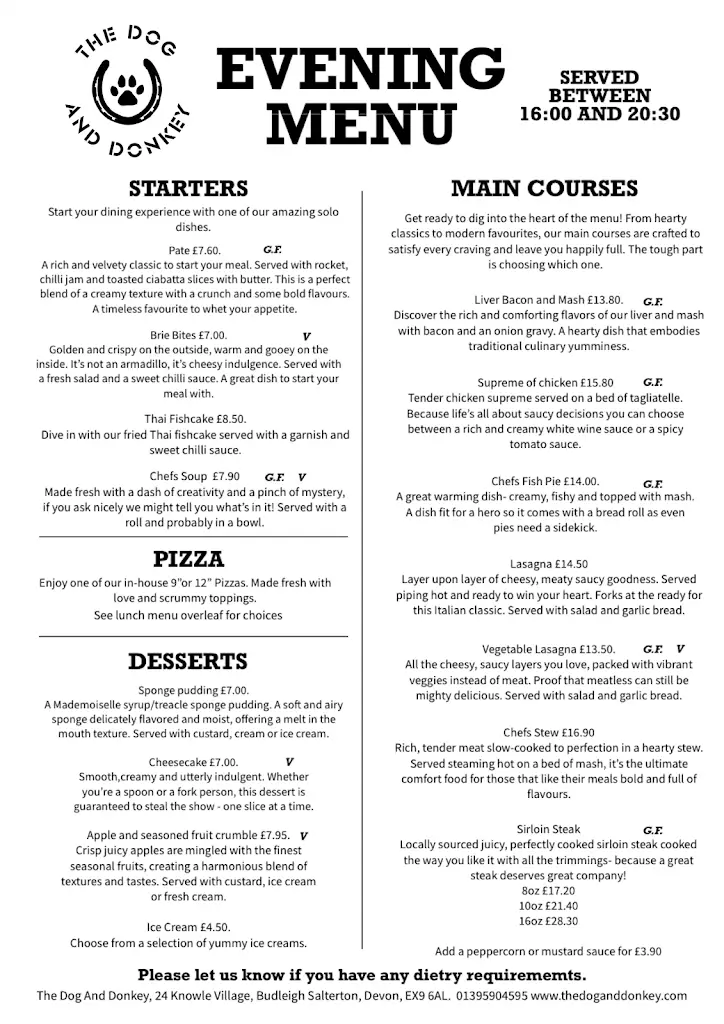 Menu_The Dog and Donkey_Budleigh Salterton_image_1