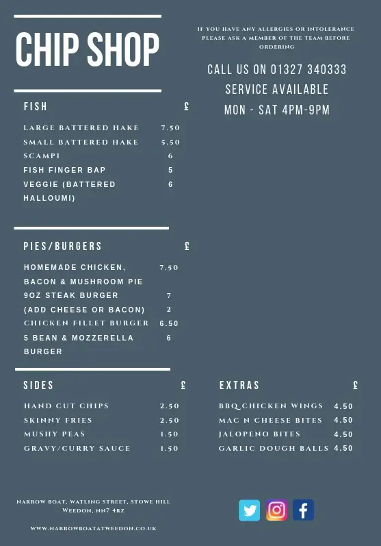 Menu_Narrow Boat at Weedon, Canalside Pub, Country Kitchen, Rooms_Bugbrooke_image_4