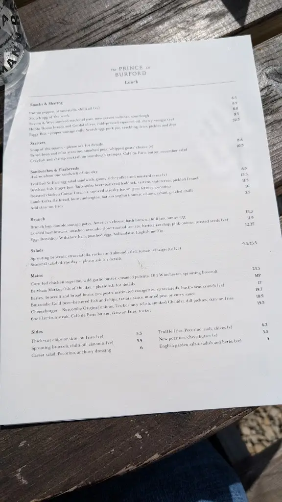 Menu_The Prince of Burford_Burford_image_1
