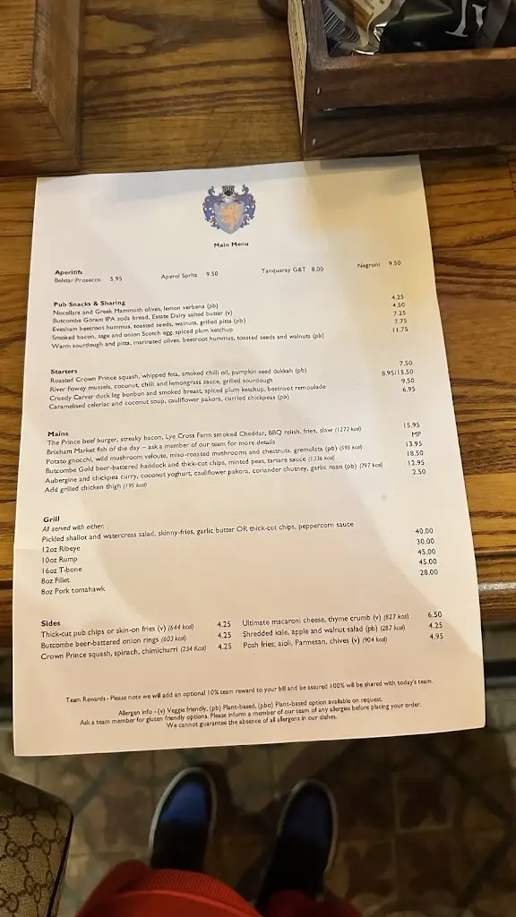 Menu_The Prince of Burford_Burford_image_4