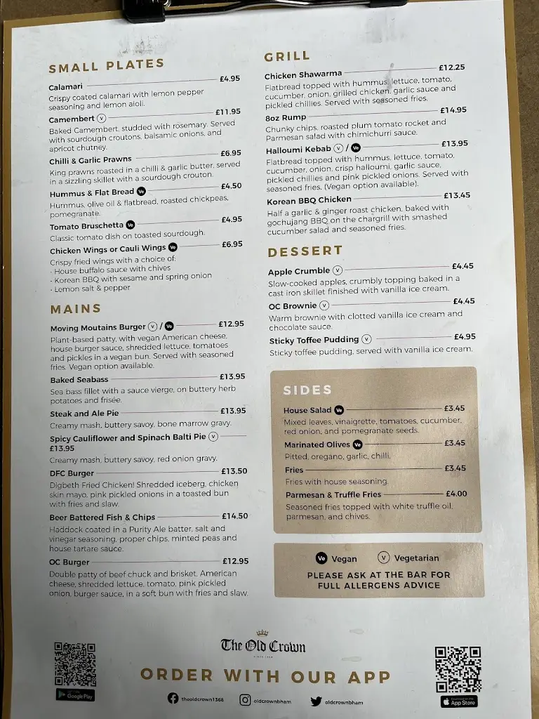 Menu_The Old Crown_Bulkington_image_1