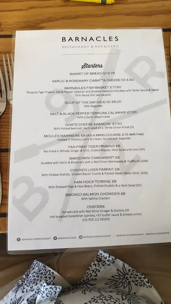 Menu_Barnacles Restaurant & Bar Bistro_Burbage_image_3