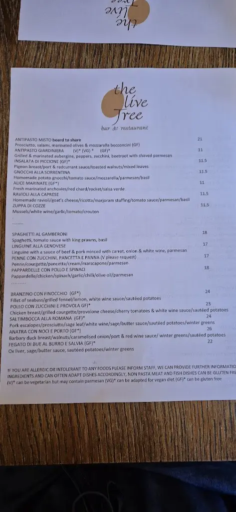 Menu_The Olive Tree_Bungay_image_1