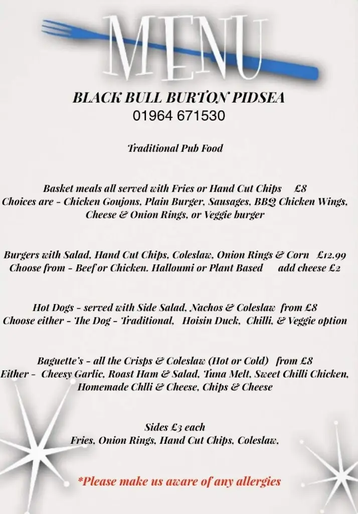 Menu_The Black Bull B&B_Burton Pidsea_image_2