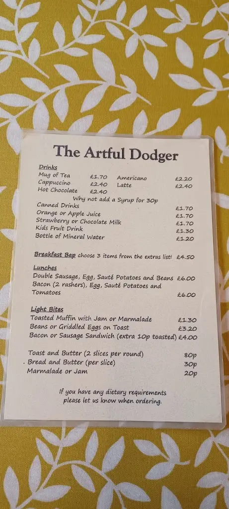 Menu_The Artful Dodger cafe_Burnham-on-Sea_image_2