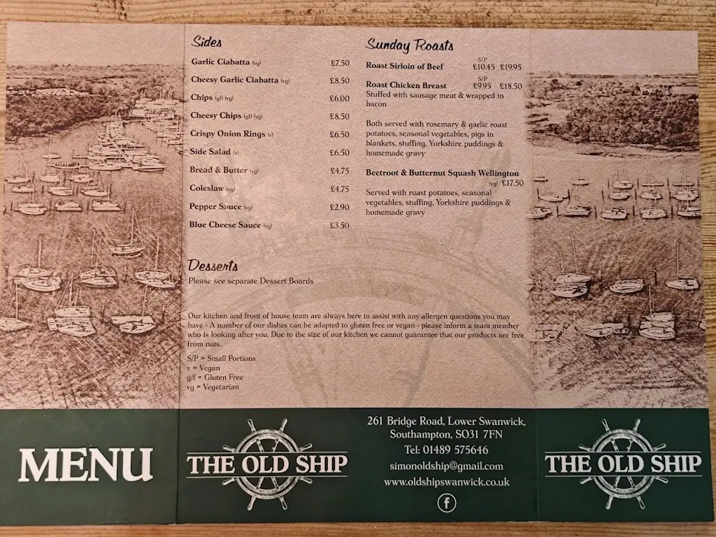 Menu_The Old Ship_Bursledon_image_1
