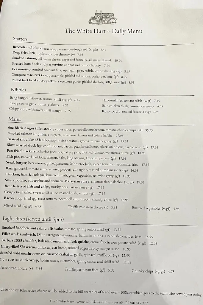 Menu_The White Hart_Cadnam_image_1