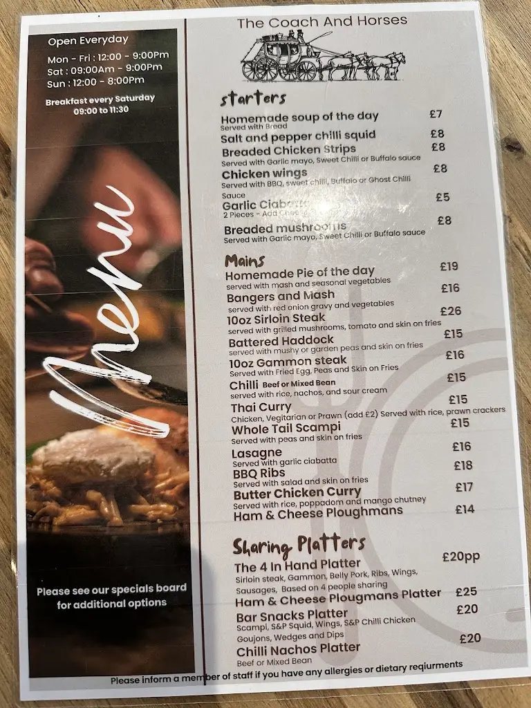 Menu_The Coach and Horses_Cadnam_image_1