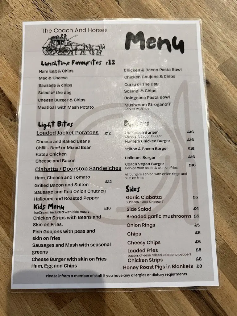 Menu_The Coach and Horses_Cadnam_image_2