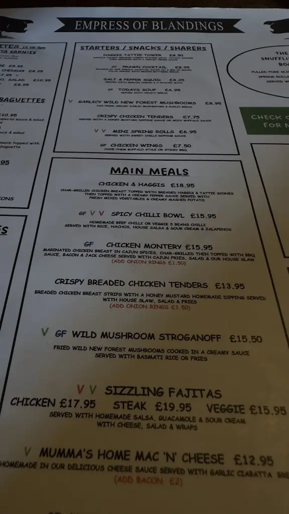 Menu_The Empress of Blandings Pub & Restaurant, Cadnam_Cadnam_image_4