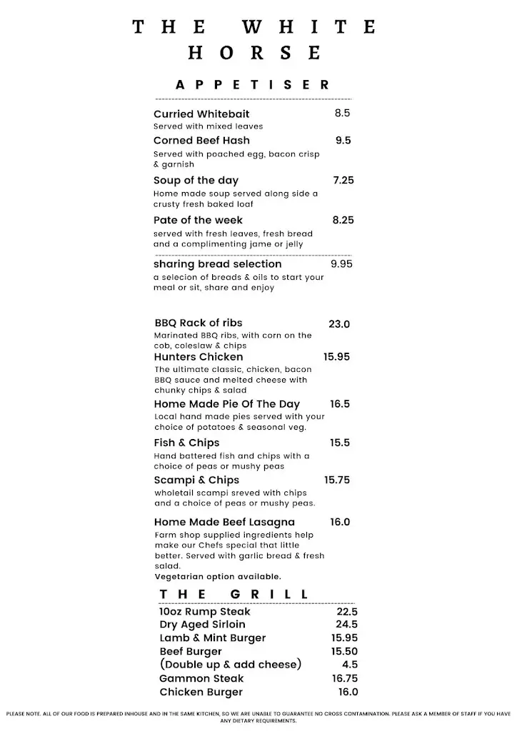Menu_The White Horse_Cadnam_imagen_1