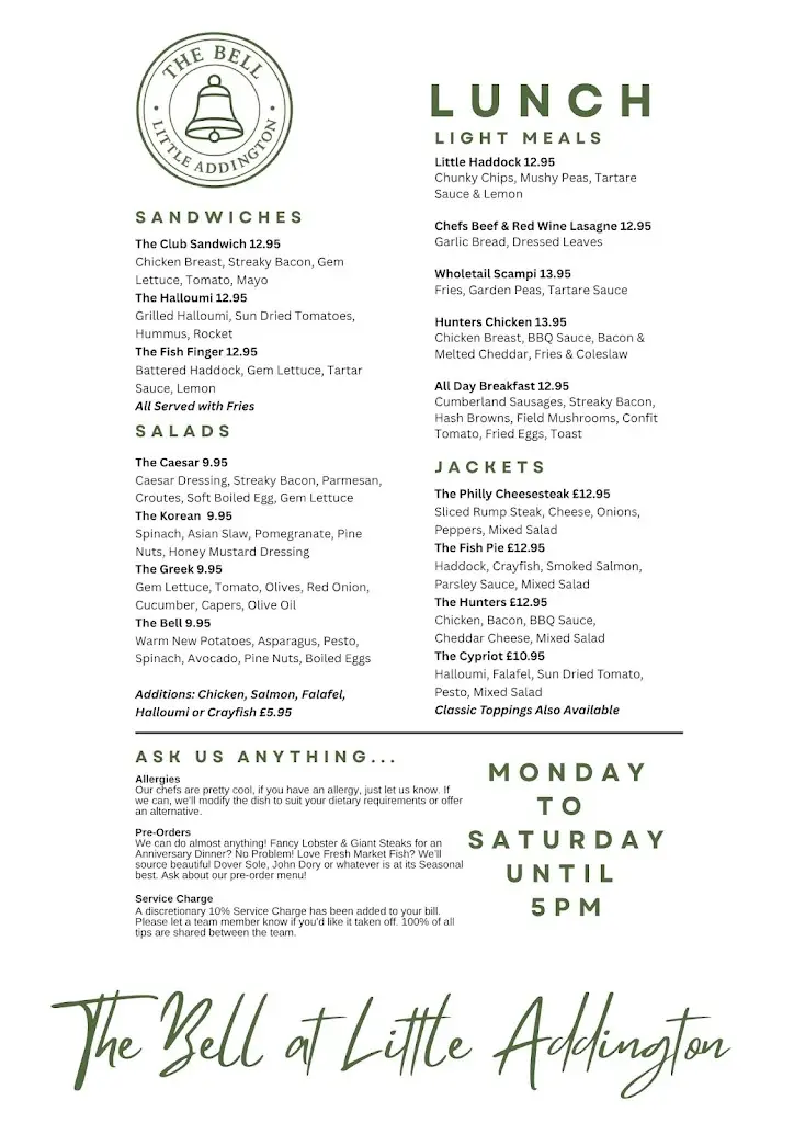 Menu_The Bell - Little Addington_Burton Latimer_image_1