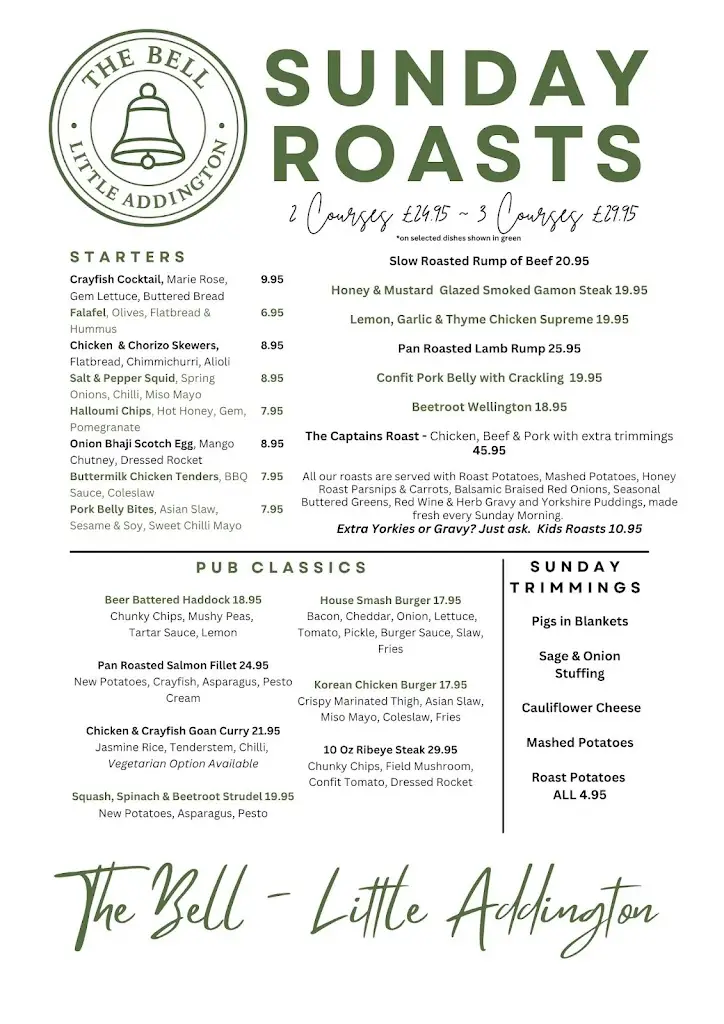 Menu_The Bell - Little Addington_Burton Latimer_image_3