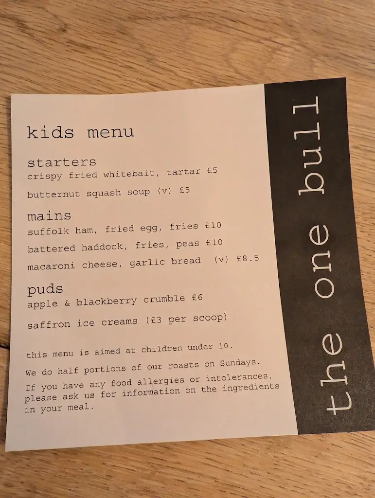 Menu_The One Bull_Bury St Edmunds_image_1