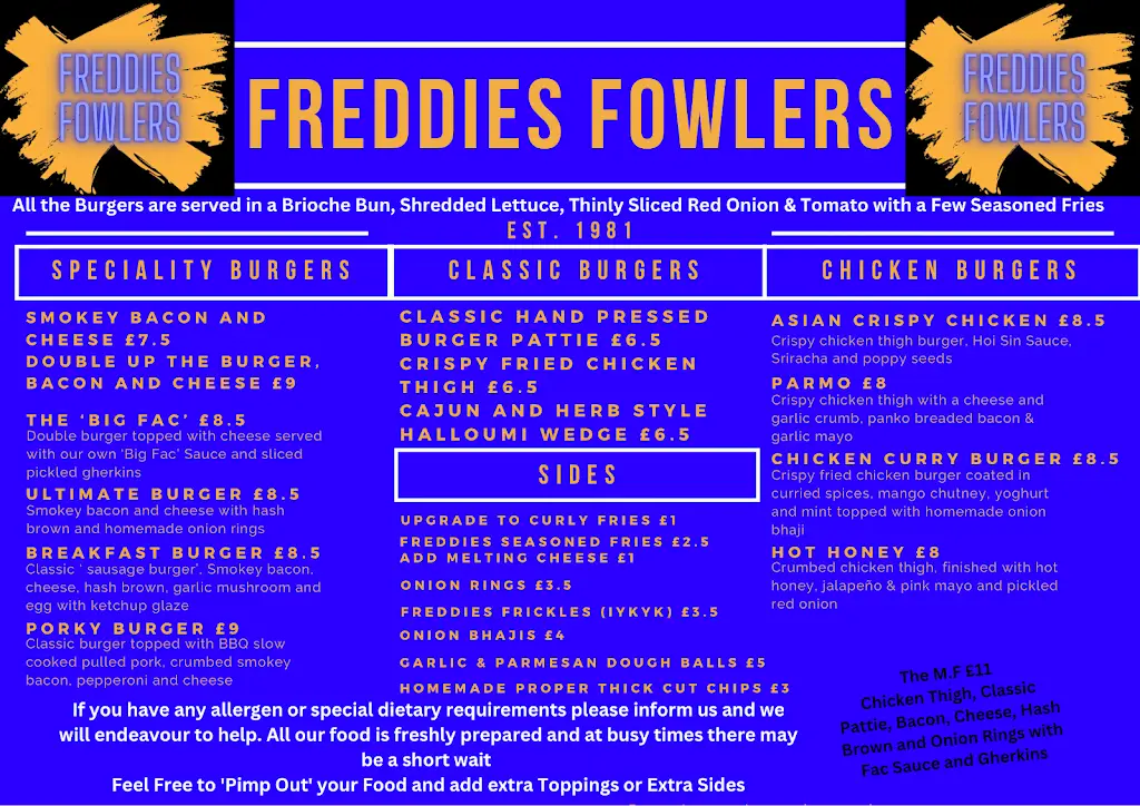 Menu_Freddie's fowlers_Calderdale_image_1