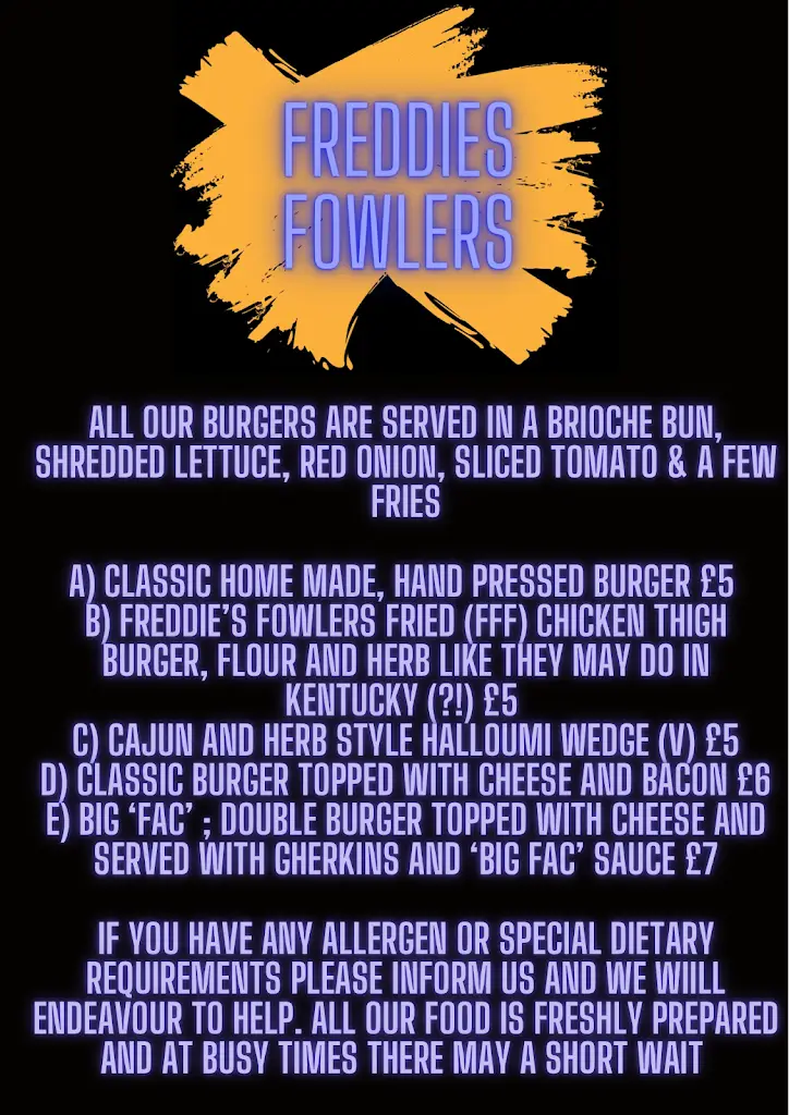 Menu_Freddie's fowlers_Calderdale_image_3