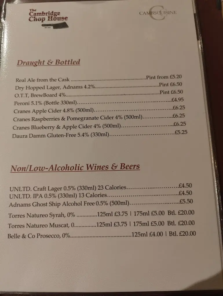 Menu_The Cambridge Chop House_Cambridgeshire_image_3