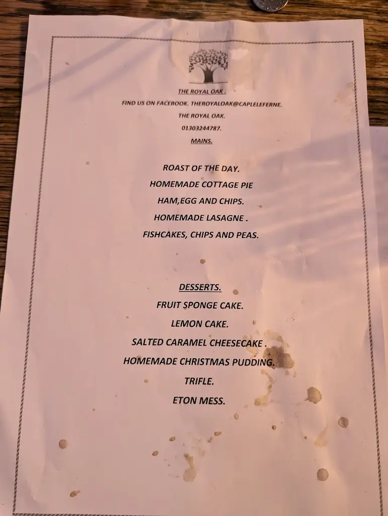 Menu_The Royal Oak_Capel le Ferne_image_1